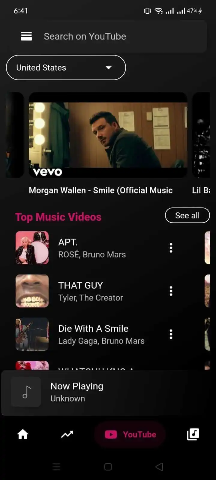 Youtify music videos screen